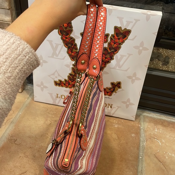 Coach Pink and Orange Striped Bag - Picture 7 of 11